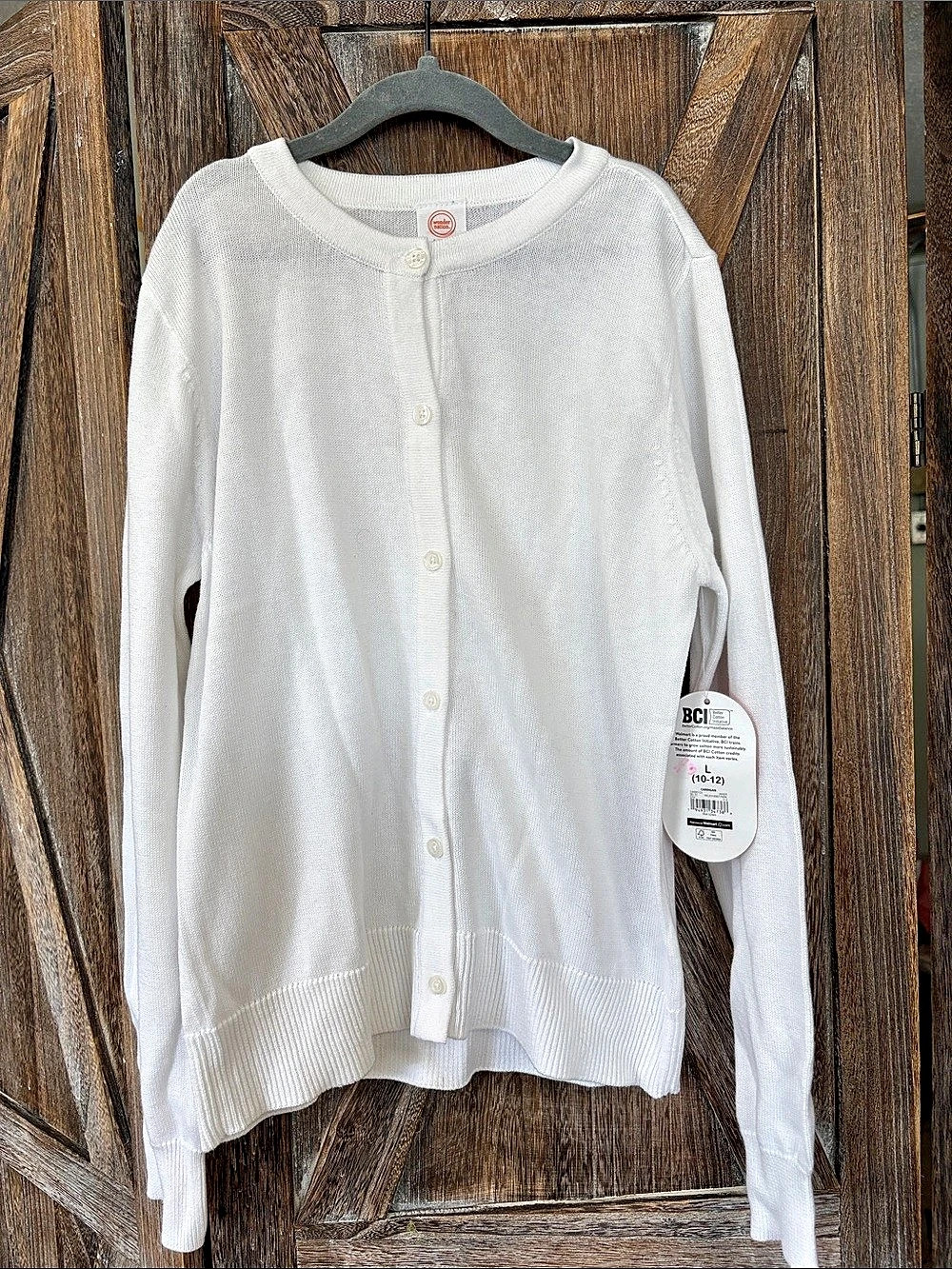 Wonder Nation Girls Crewneck Cardigan White Large (10-12)